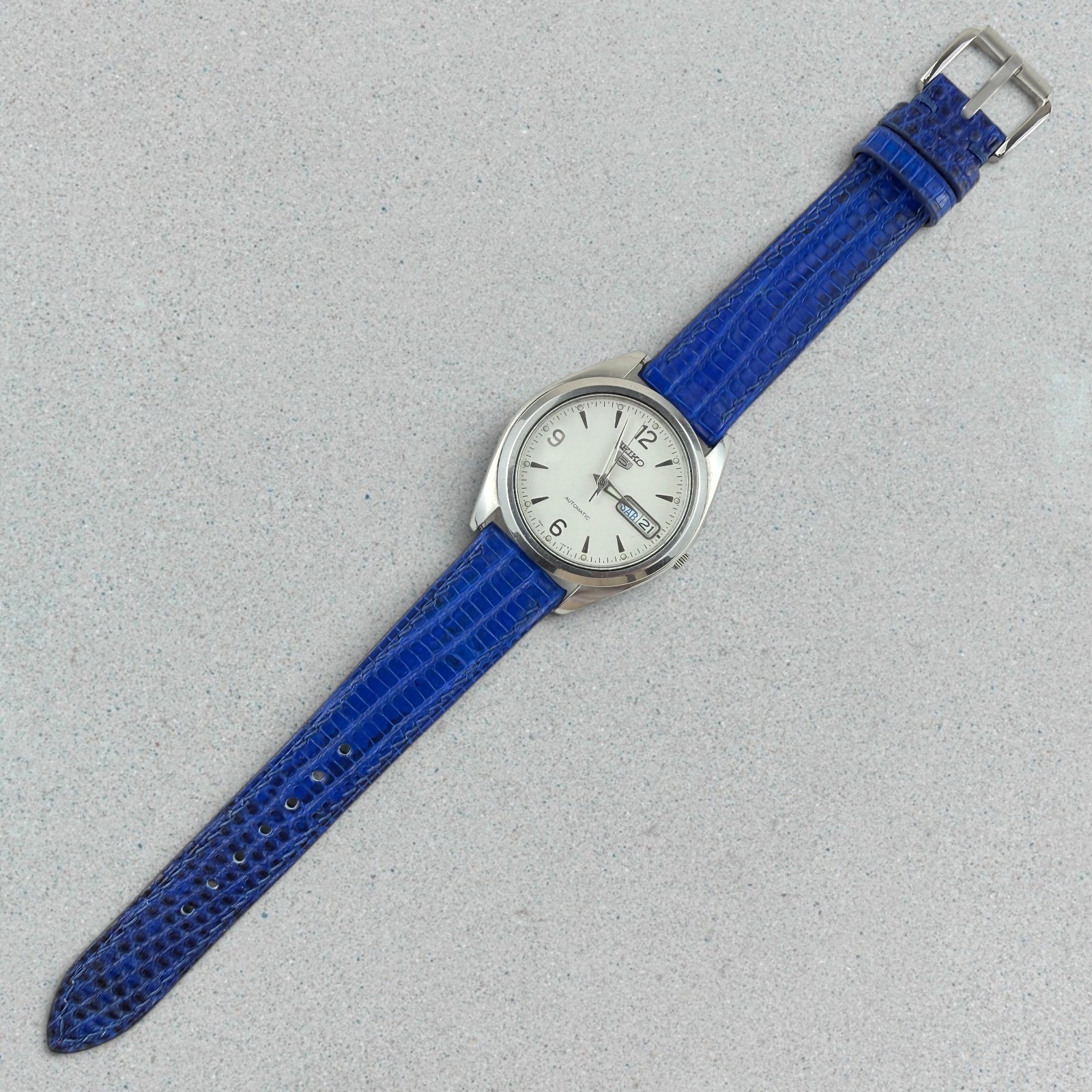 Genuine Lizard Leather Watch Band Strap 18mm Blue Handmade 316L Buckle