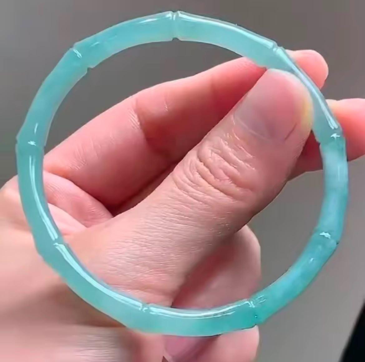 Natural Ice Blue Jadeite Bamboo Bangle Bracelet 3D Carved Fine Jewelry Gift