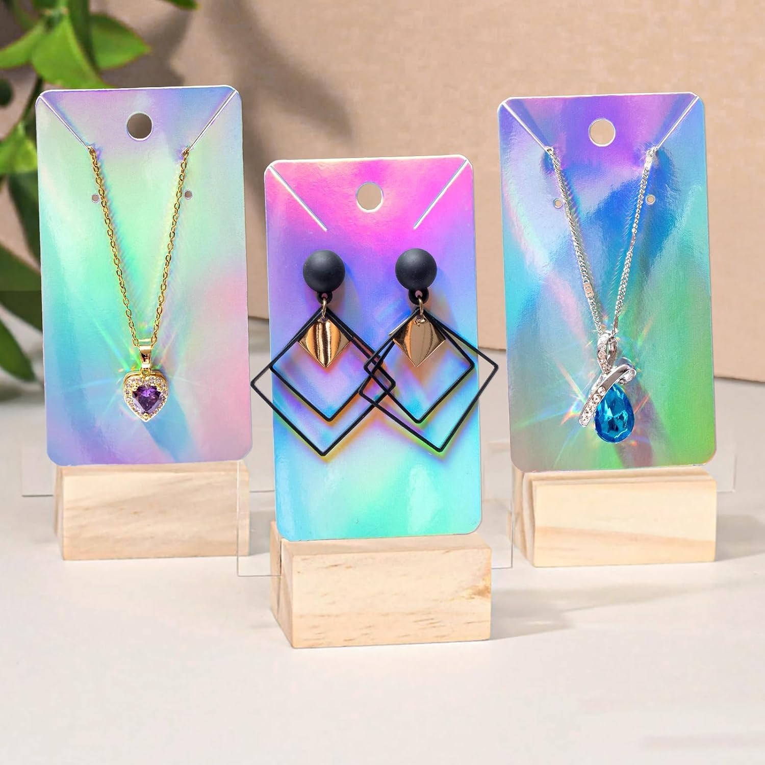 Necklace Display Cards 100Pcs Holographic Earring Cards 3.5×2 In