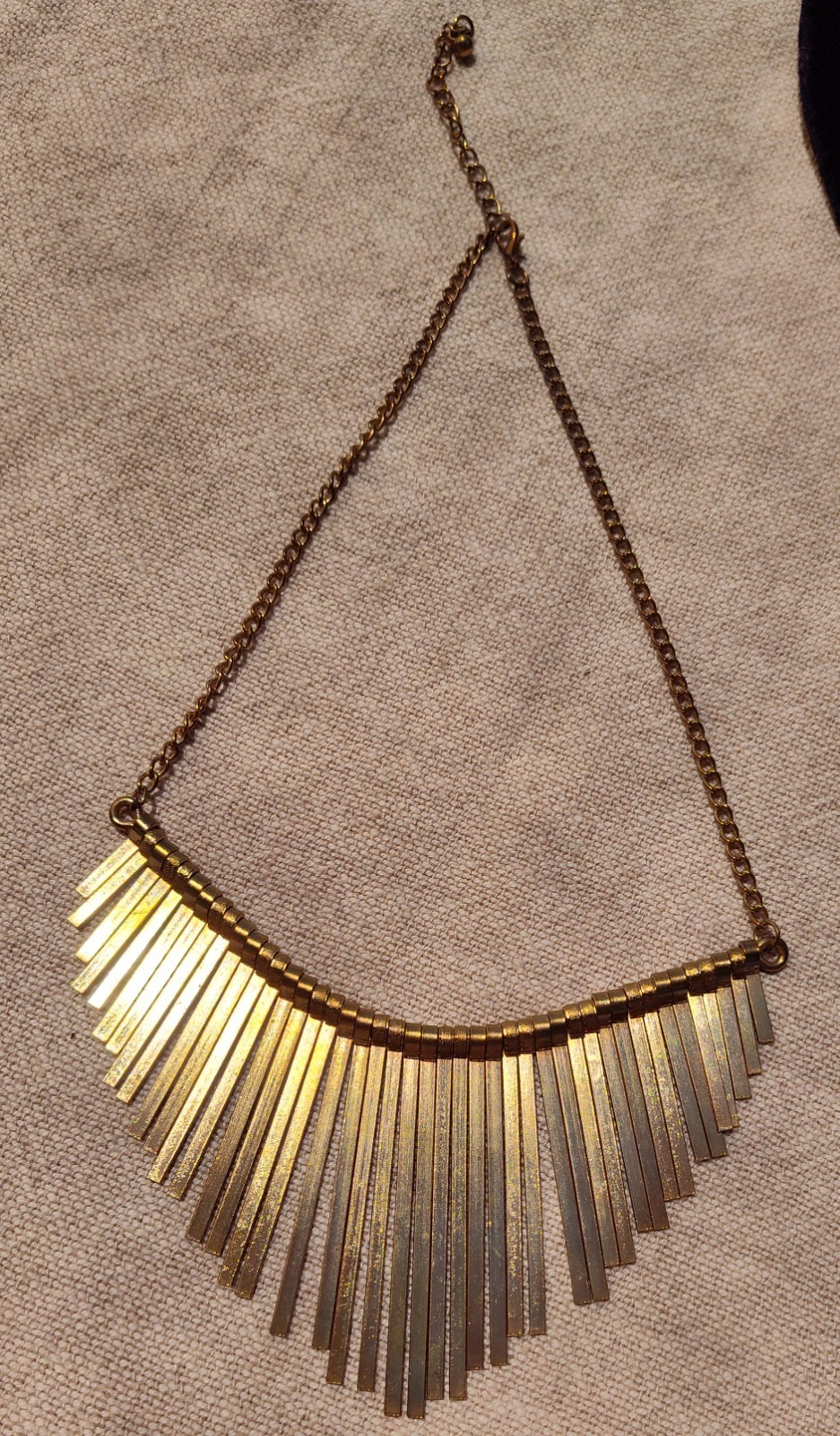 14″ Brass Tone Graduated Baton Fringe Necklace Zena Savage 58g 3″ Extender
