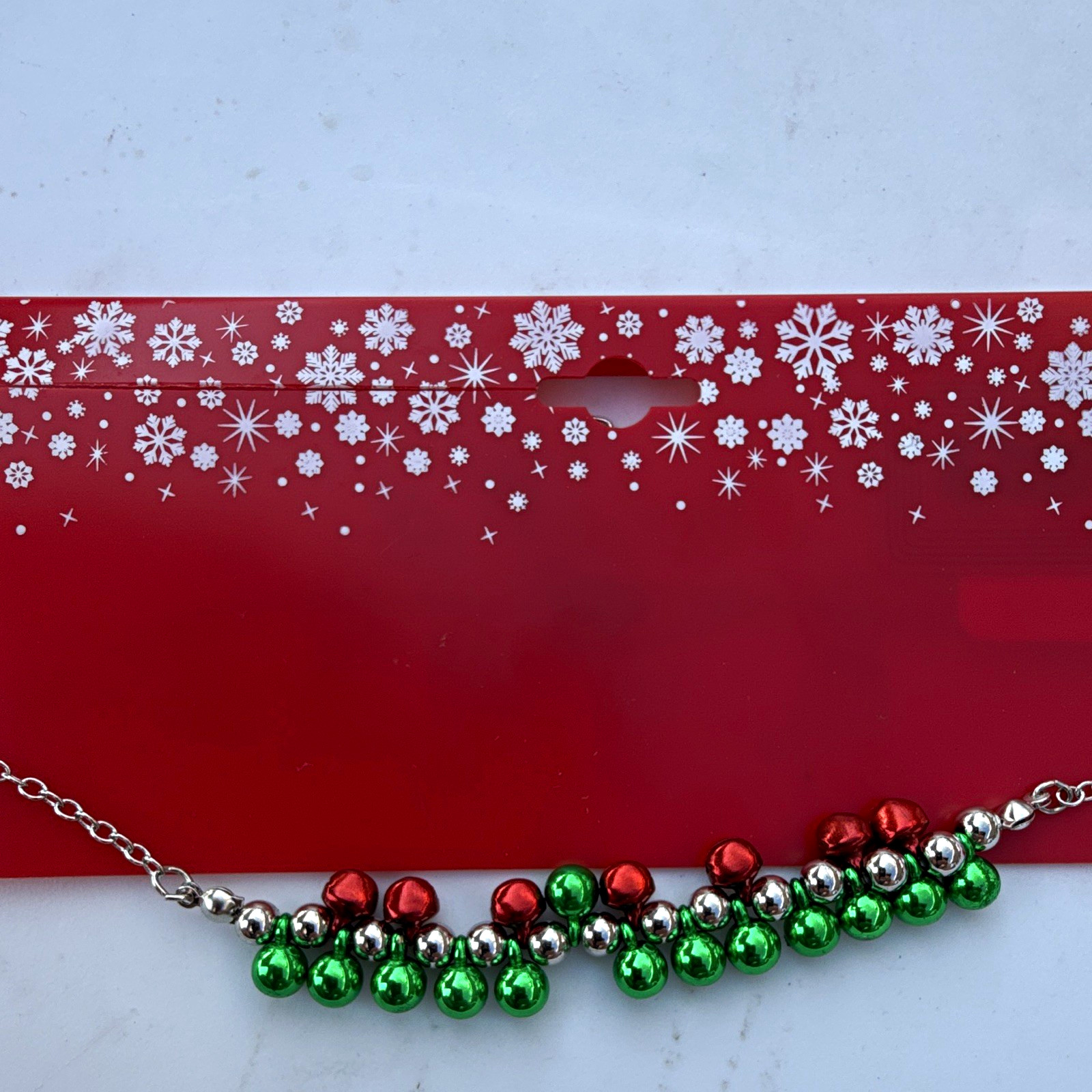 Kohl’s Christmas Jingle Bell Charm Necklace Red Green Silver Round Link Chain
