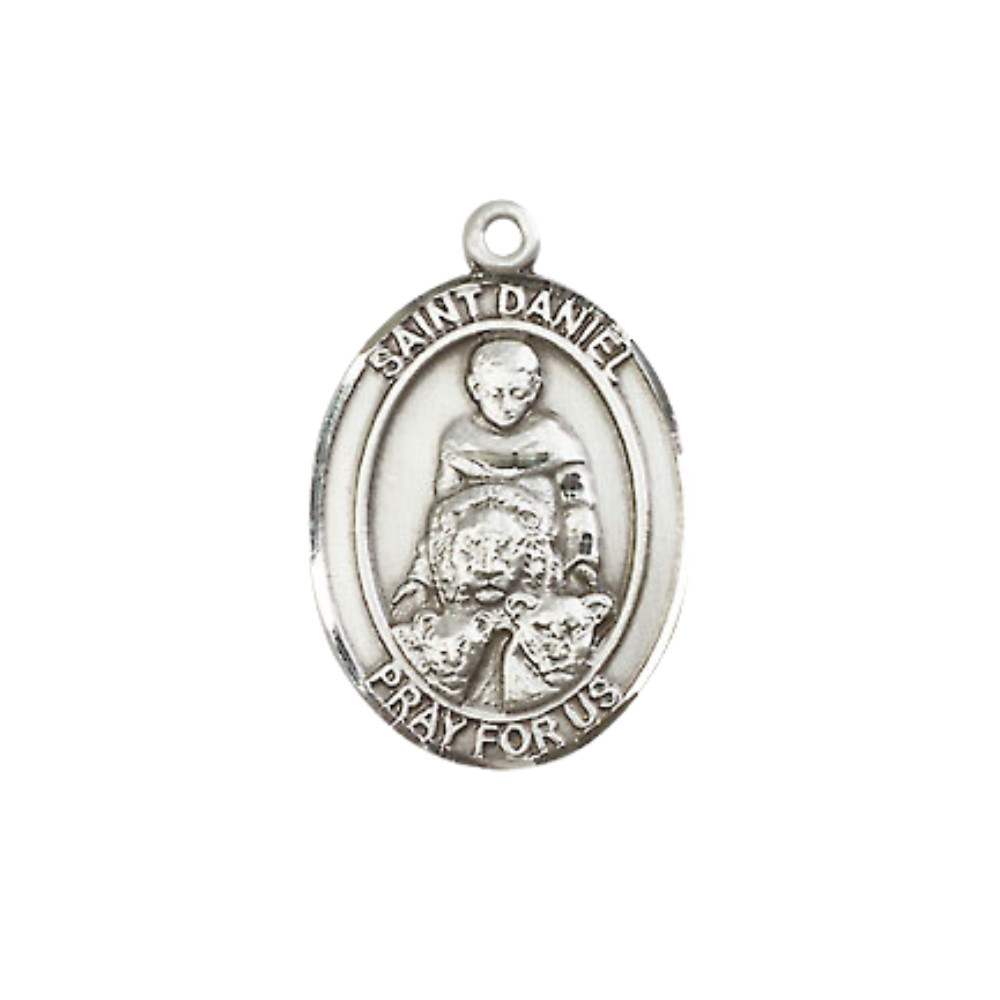 Medium Sterling Silver Saint Daniel Medal Pendant 24″ Endless Chain Necklace