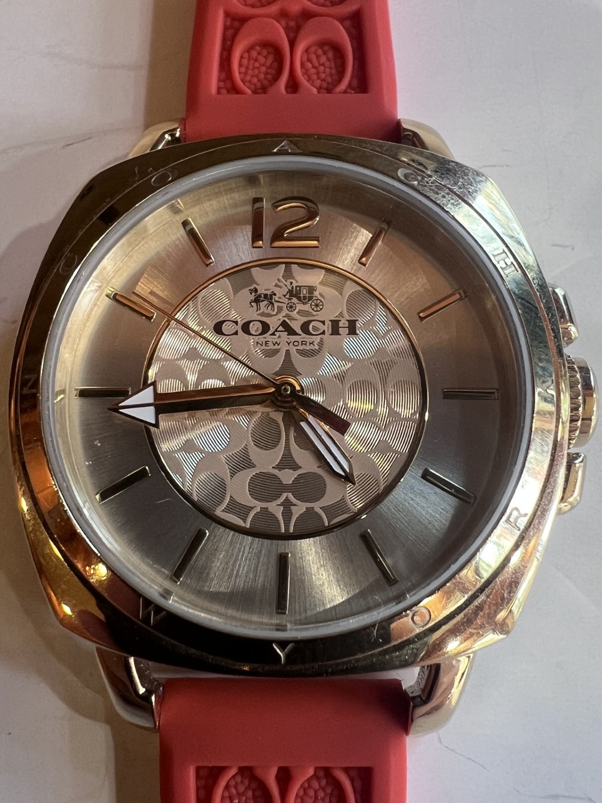 Vintage Coach Boyfriend Watch 34mm Gold Tone Stainless Steel Orange Strap