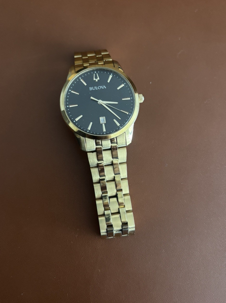 Bulova 97B194 40mm Gold Tone Black Dial Date Stainless Steel Men’s Watch