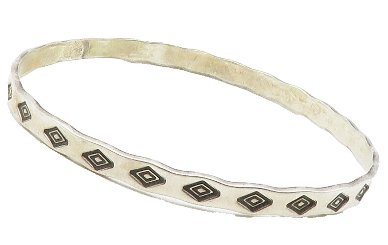 NAVAJO 925 Silver Vintage Diamond Shape Pattern Round Bangle Bracelet BT5033