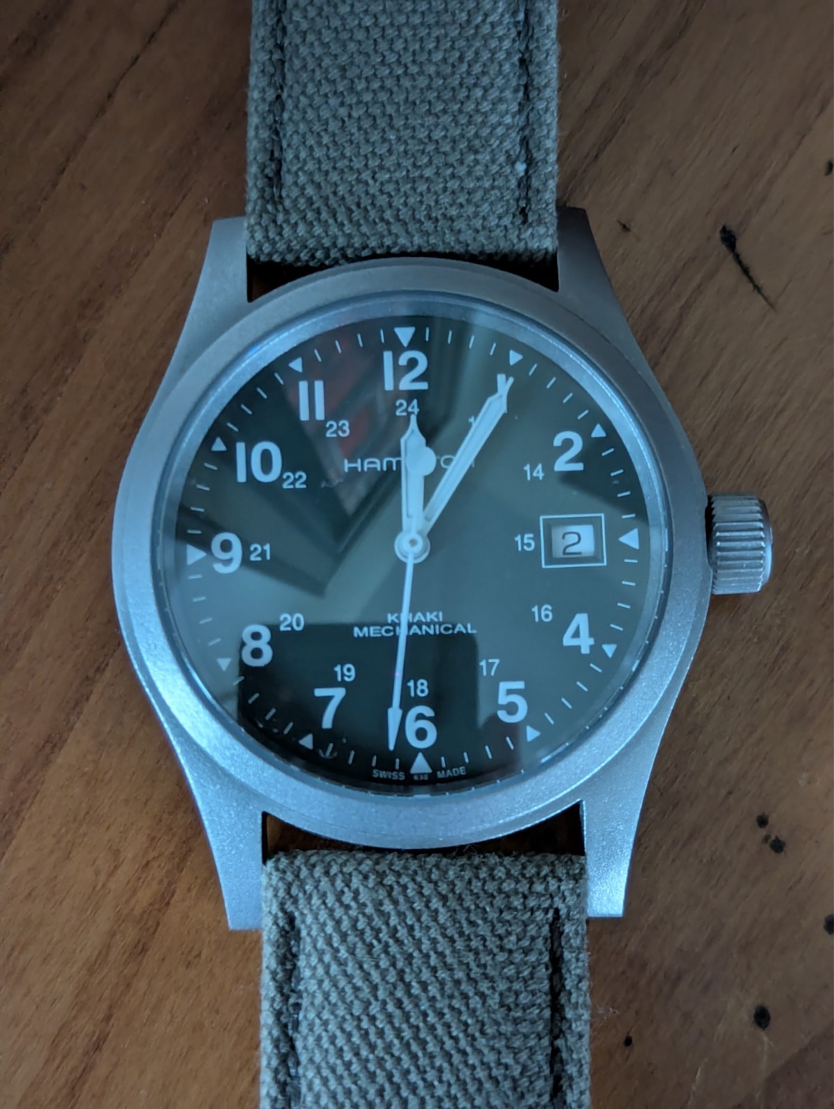 Hamilton Khaki Field Mechanical H69419363 Green ETA-2804 Date 38mm Complete Box