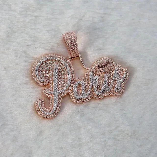 2.5Ct Round Real Moissanite Custom Any Letter Pendant 14K Two Tone Gold Plated