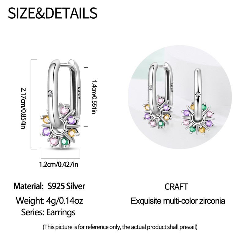 KUNSIR 925 Sterling Silver Minimalist Sun Dangle Square Hoop Earrings For Women