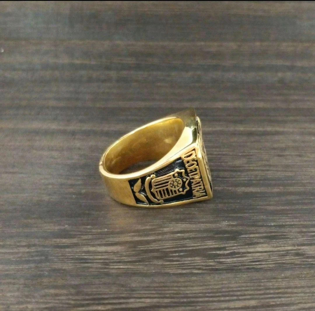 925 Sterling No Stone Men’s Philippine Eagle Design Ring 14K Yellow Gold Finish