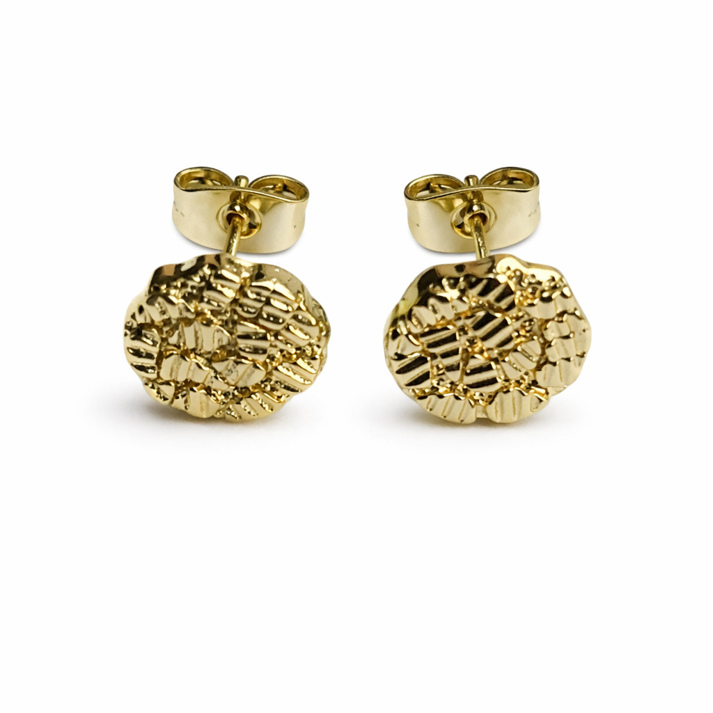 1/200 14K Yellow Gold Oro Overlay Nugget Earrings Women Ladies Men mm in
