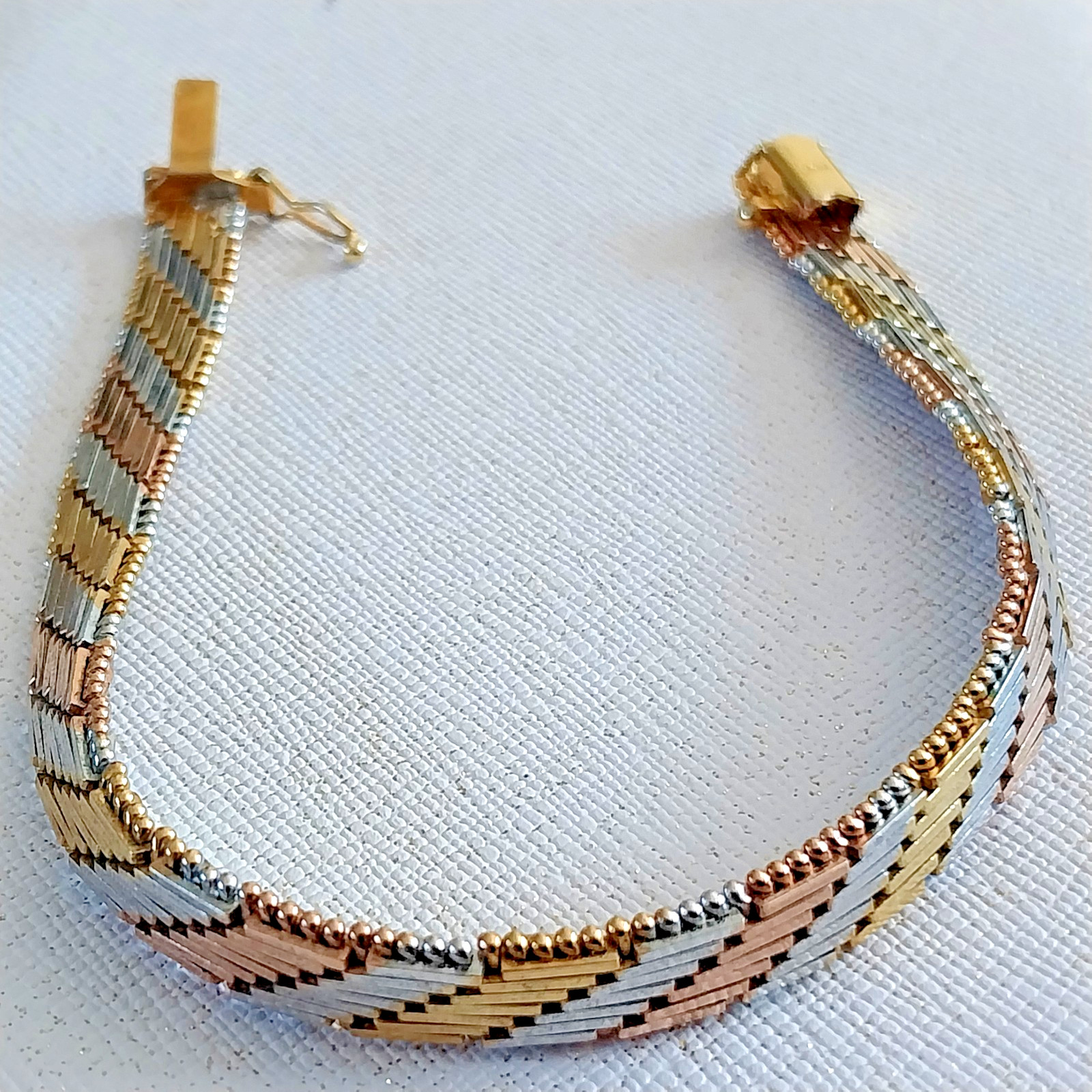 D’Orica Italy 925 Chevron Bracelet Silver Tri-Colour Gold Vermeil 7.5in 16.4G