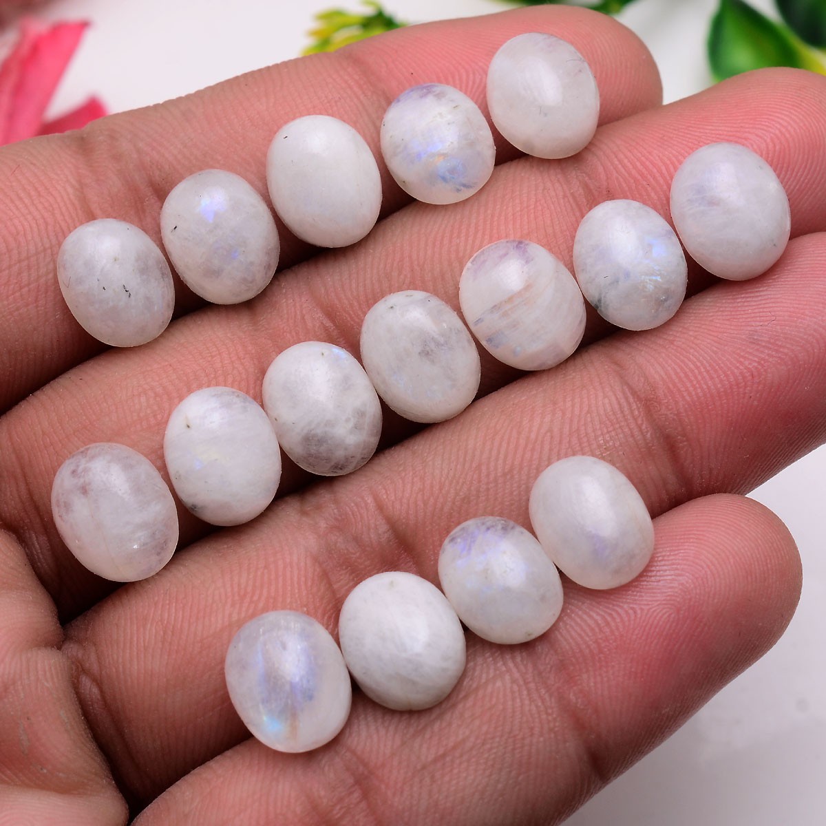 16 Pcs Natural Blue Shine Moonstone 11mmx9mm Oval Cabochon Untreated Gemstones