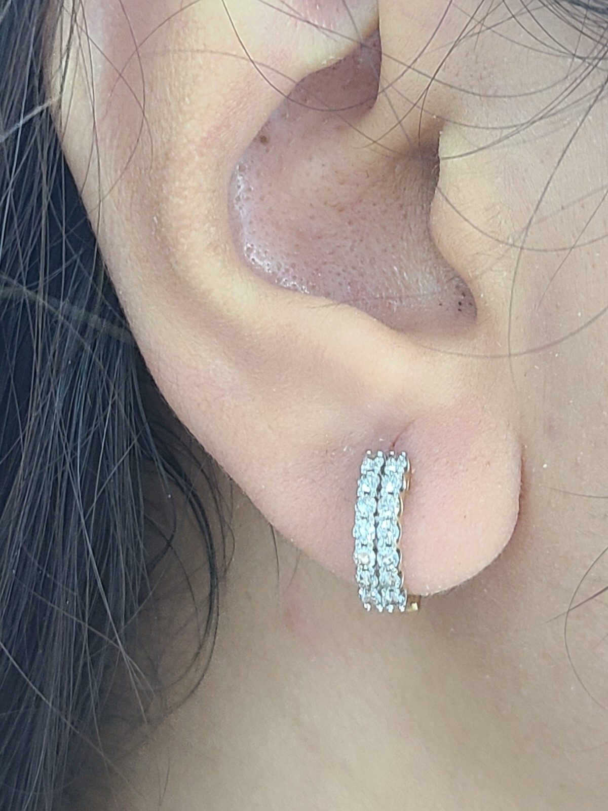 DEAL! 0.70 Carat Natural Diamonds 2rows Hoops Huggies Earrings in 14k Gold