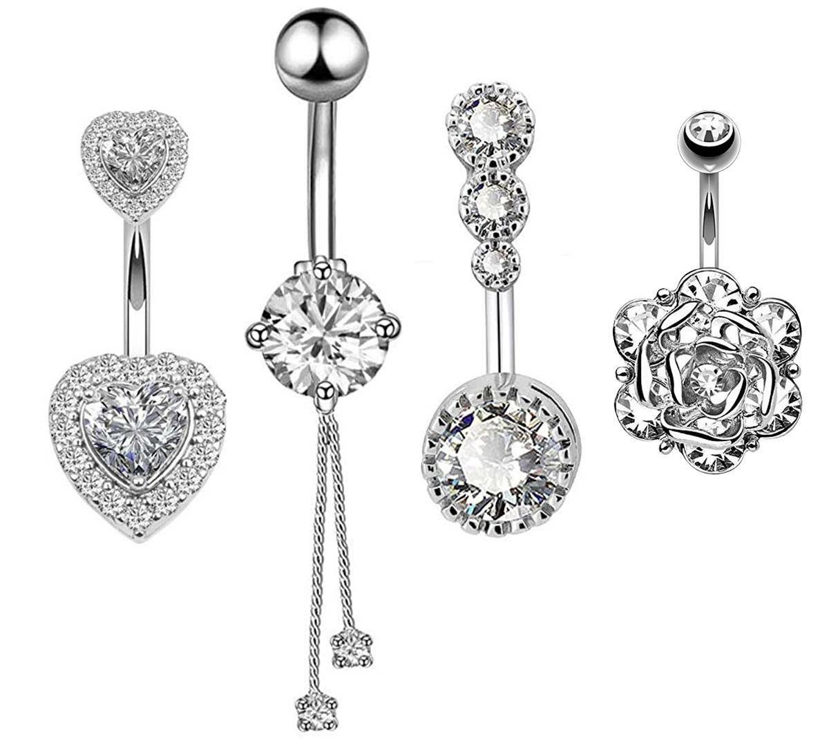 14G Dangle Belly Button Rings 3-10PCS Surgical Steel Gems Curved Navel Rings Set