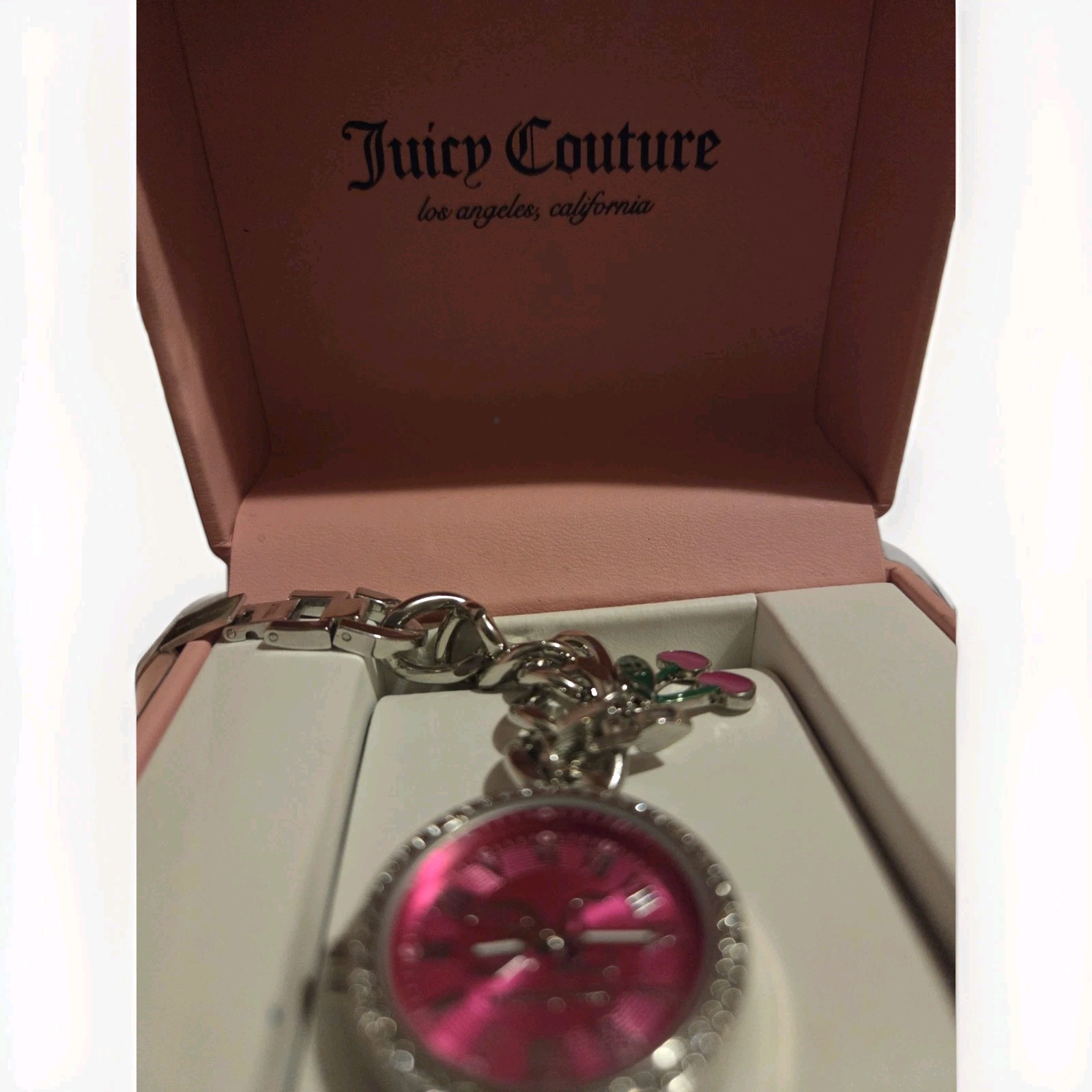 Juicy Couture Pink Dial Charm Bracelet Watch with Cherry – New In BOX