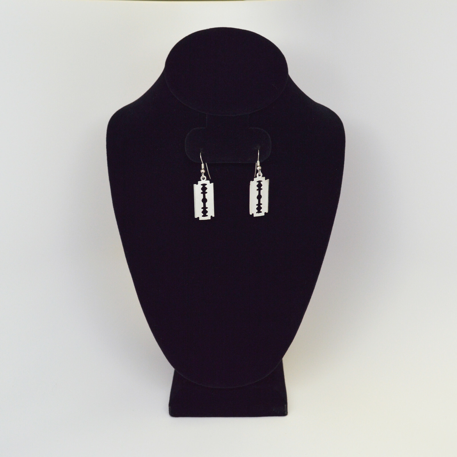 Gothic Razor Blade Dangle Earrings Polished Silver Finish Pewter #984