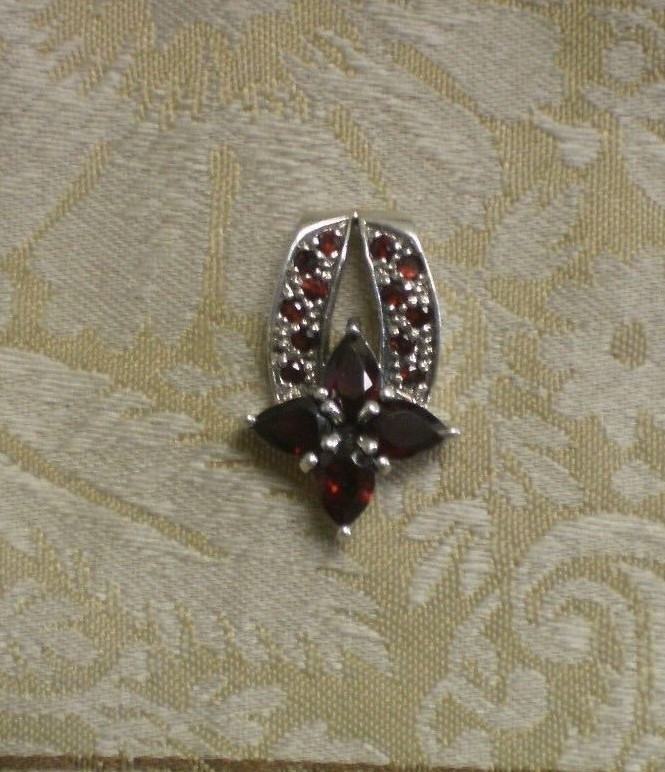 Outstanding Elegant Sterling Silver w/ Burgundy Garnet Slide Pendant