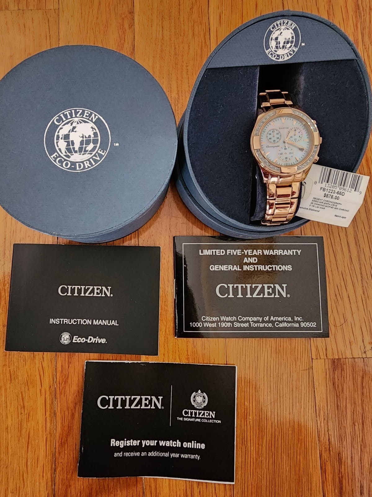 Citizen FB1223-55D Chronograph Eco Drive Rose Gold Mother-of-Pearl Watch ~ $575