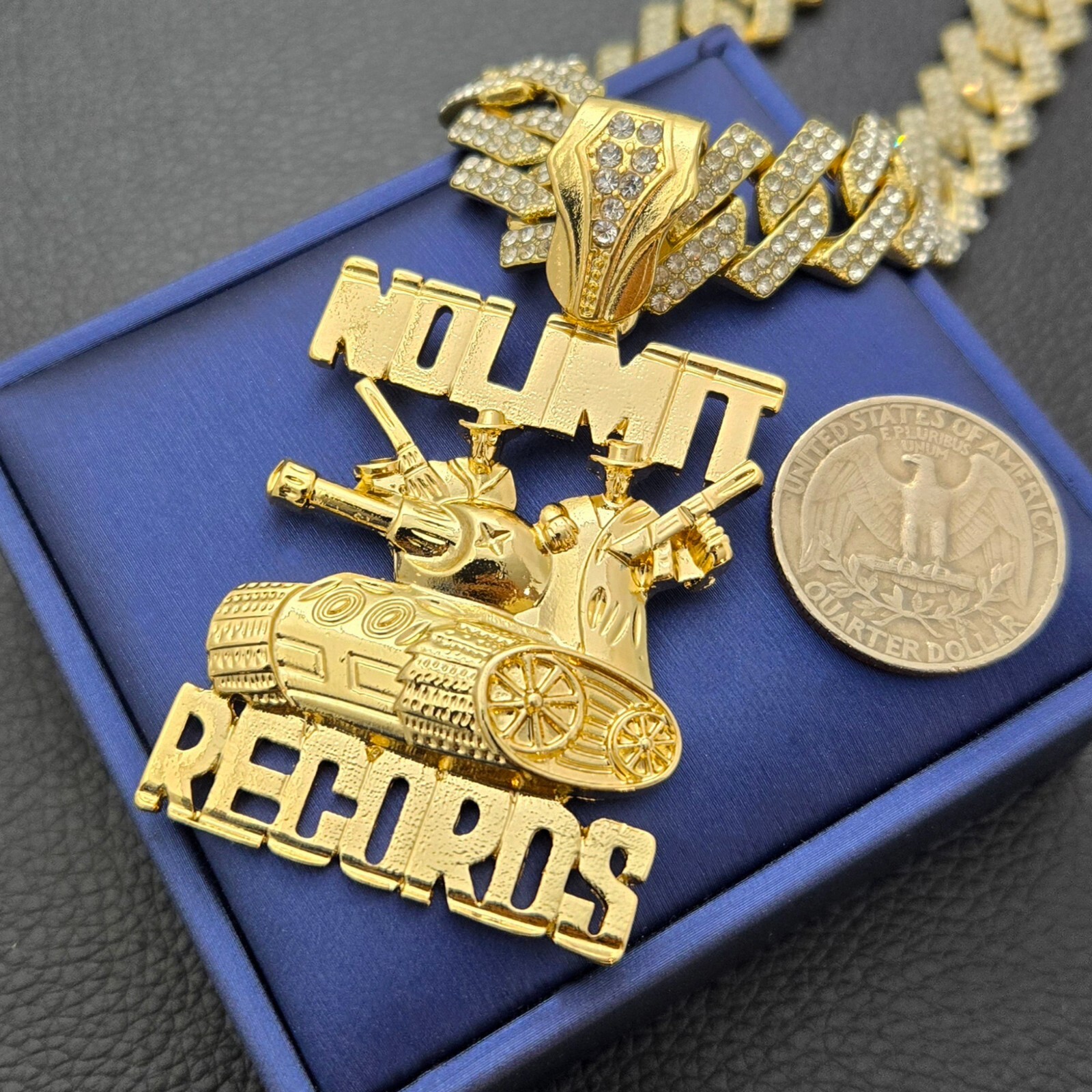 Men’s NO LIMIT RECORDS Tank Pendant & Iced CZ Cuban Chain Hip Hop Style Necklace