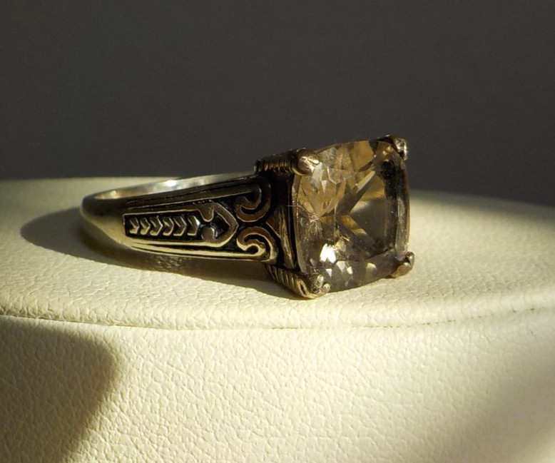 DESIGNER SIGNED “A” 925 FANCY CATHEDRAL SET RING 3 CT SMOKEY TOPAZ? SZ 11