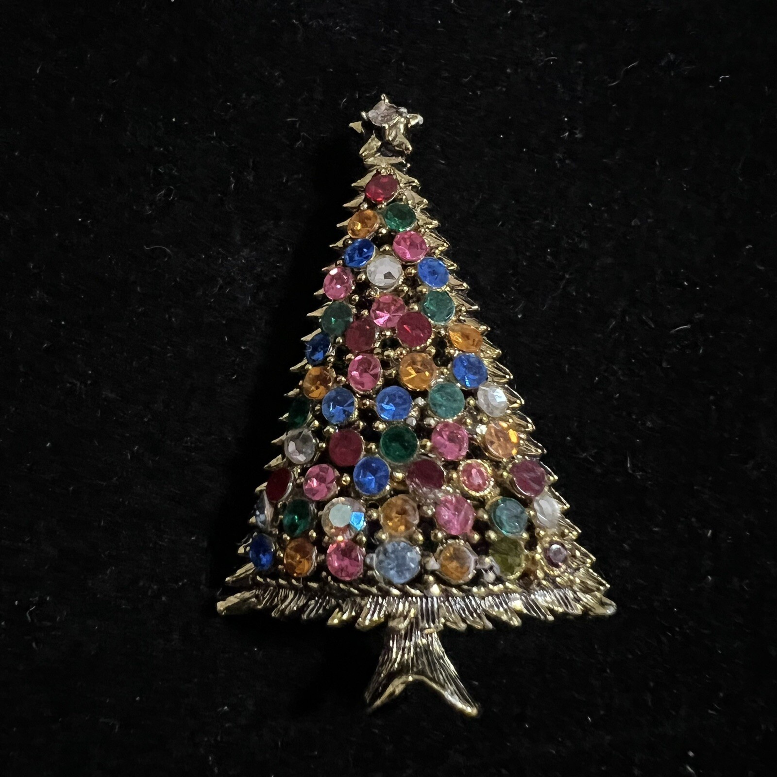 vintage weiss Christmas tree brooch colorful rhinestone without safety buckle