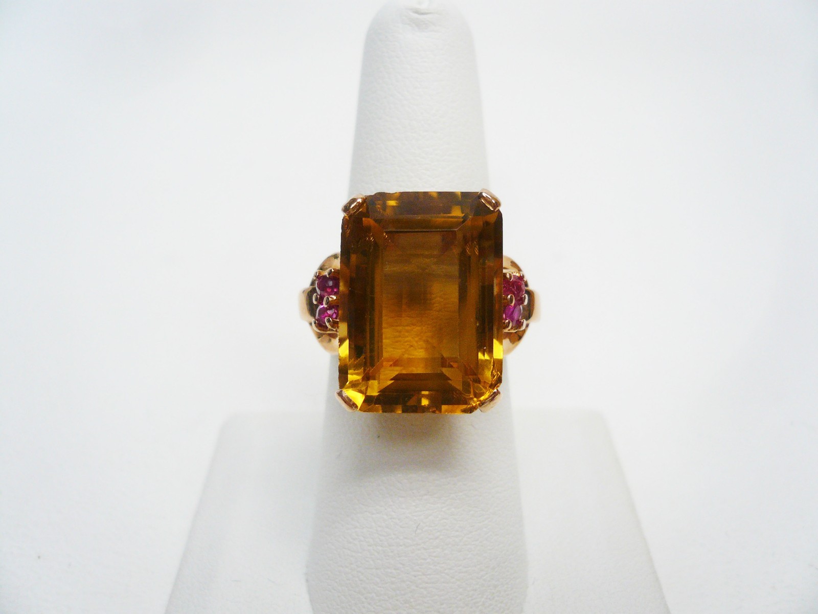 Retro Beauty! 14K Citrine Ring with Ruby Accents