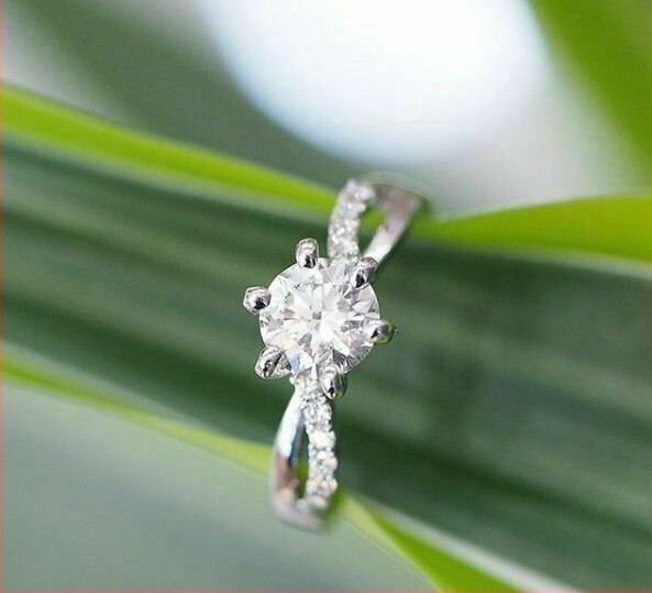1.20Ct Round Simulated Diamond Twisted Engagement Ring In 14k White Gold Plated