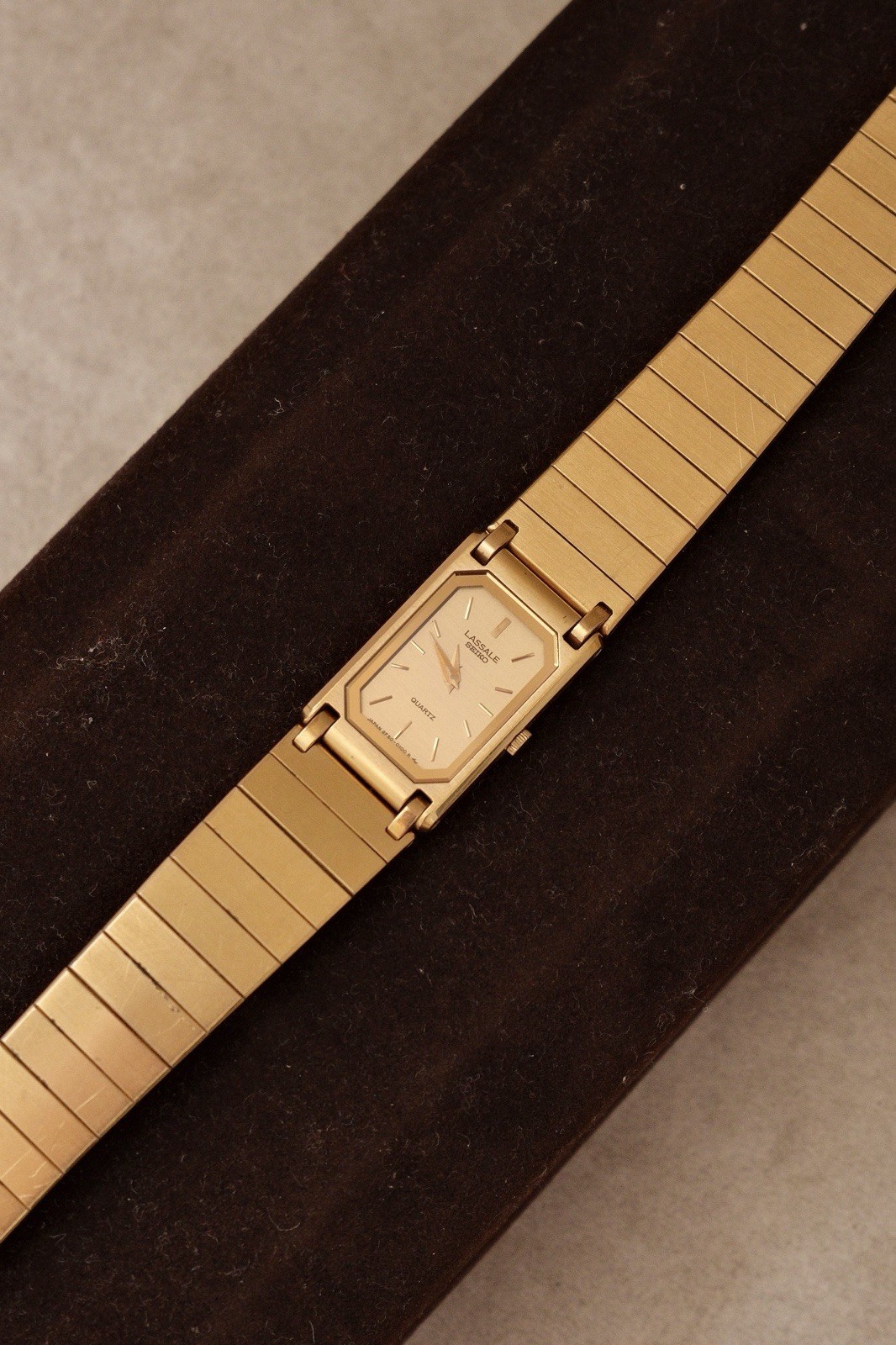 90s Vintage Ladies Ultra Thin Tank Lassale Seiko Gold Plated Watch in Box