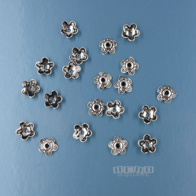 20 Oxidized Sterling Silver 5mm (5.4mm) 5-Petal Floral Bead Caps Spacers #33098