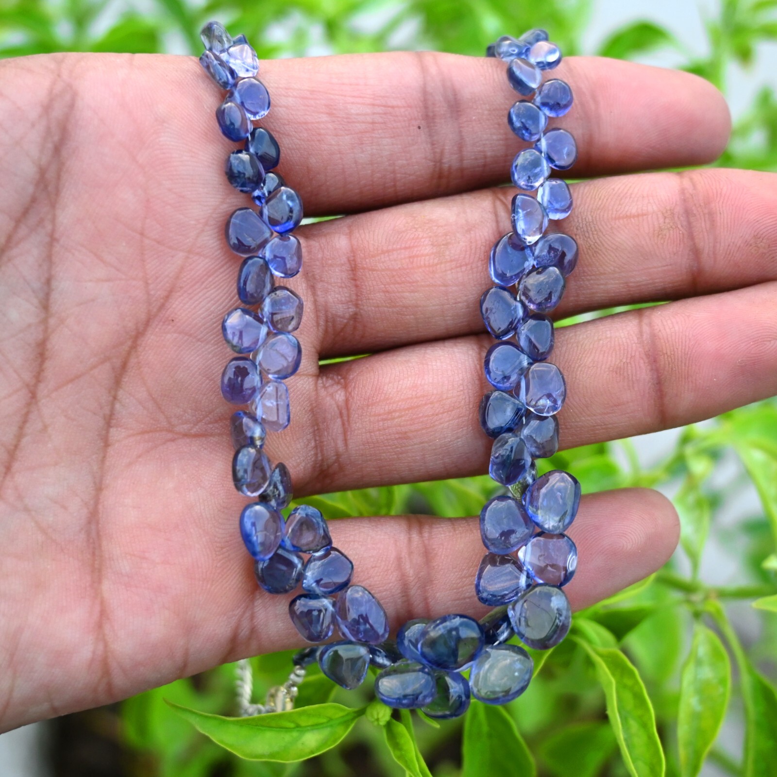 Natural Blue Iolite Smooth Pear Briolette Shape Gemstone Beads Handmade Necklace