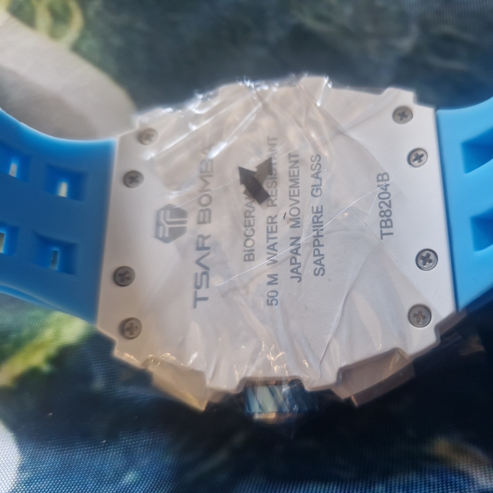 Tsar Bomba Elemental Chrono Watch Men 45mm Skeleton Dial White Blue TB8204B