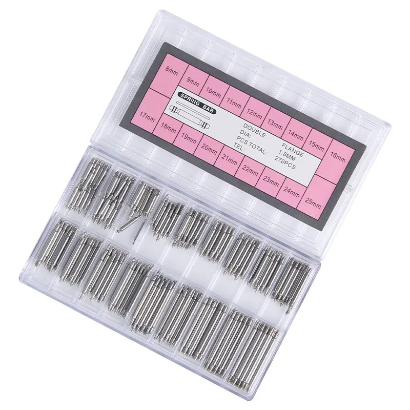 360pcs Watch PINS SPRING BARS Band Strap Link 8-25mm Repair Kit Stainless
