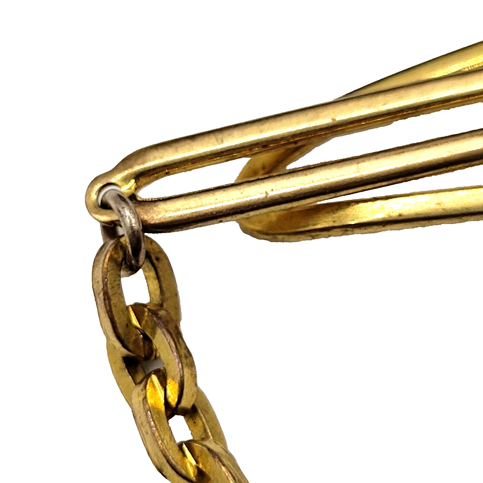 Fancy Dress Formal Vintage Gold Tone Brass Plate Tie Bar Clasp Cable Chain 1930s