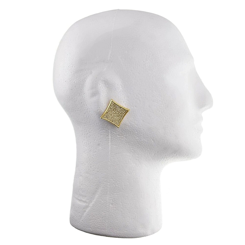 Men’s Huge 25MM Hip Hop Kite Earrings Micro Pave 13 Rows Gold Plated Screw Back