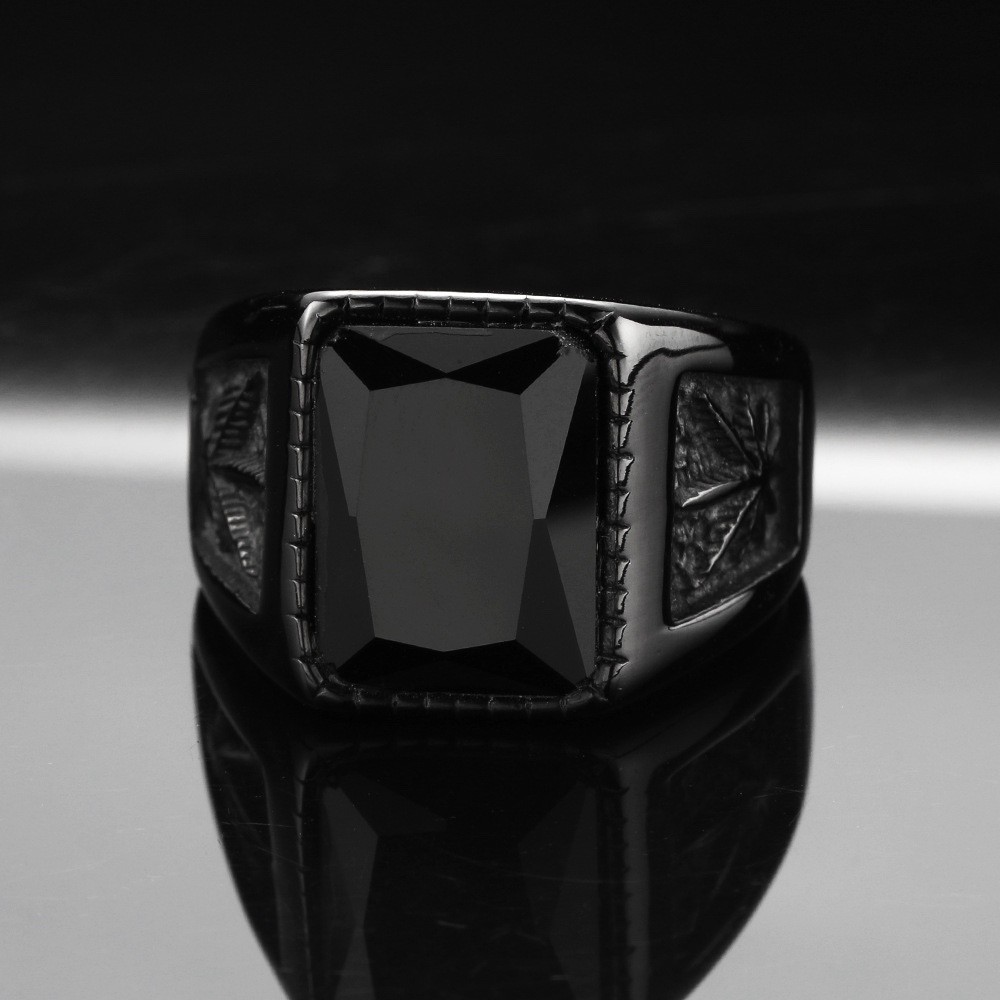 MENDEL Black Mens Stainless Steel Onyx Stone Ring Size 7 8 9 10 11 12 13 14 15