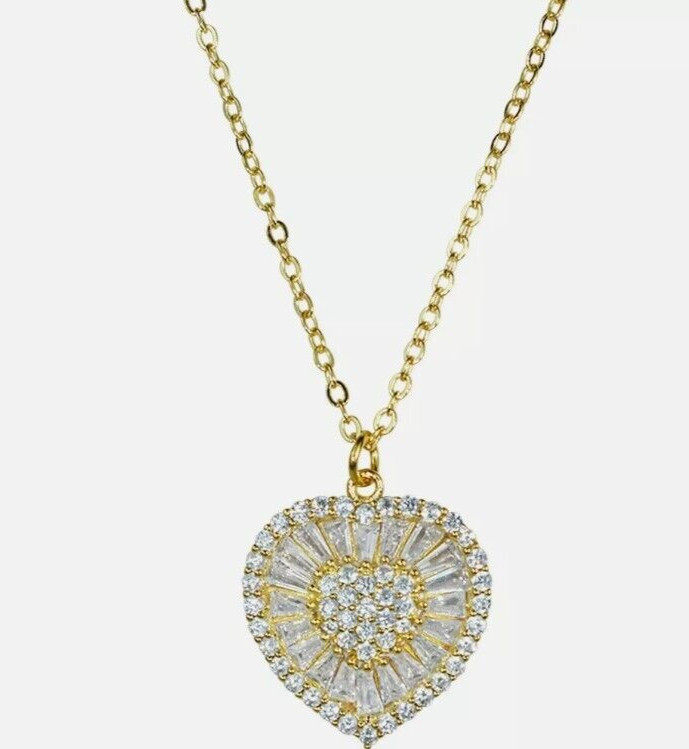 Kirks Folly Crystal Heart Necklace CZ Beloved Gold tone