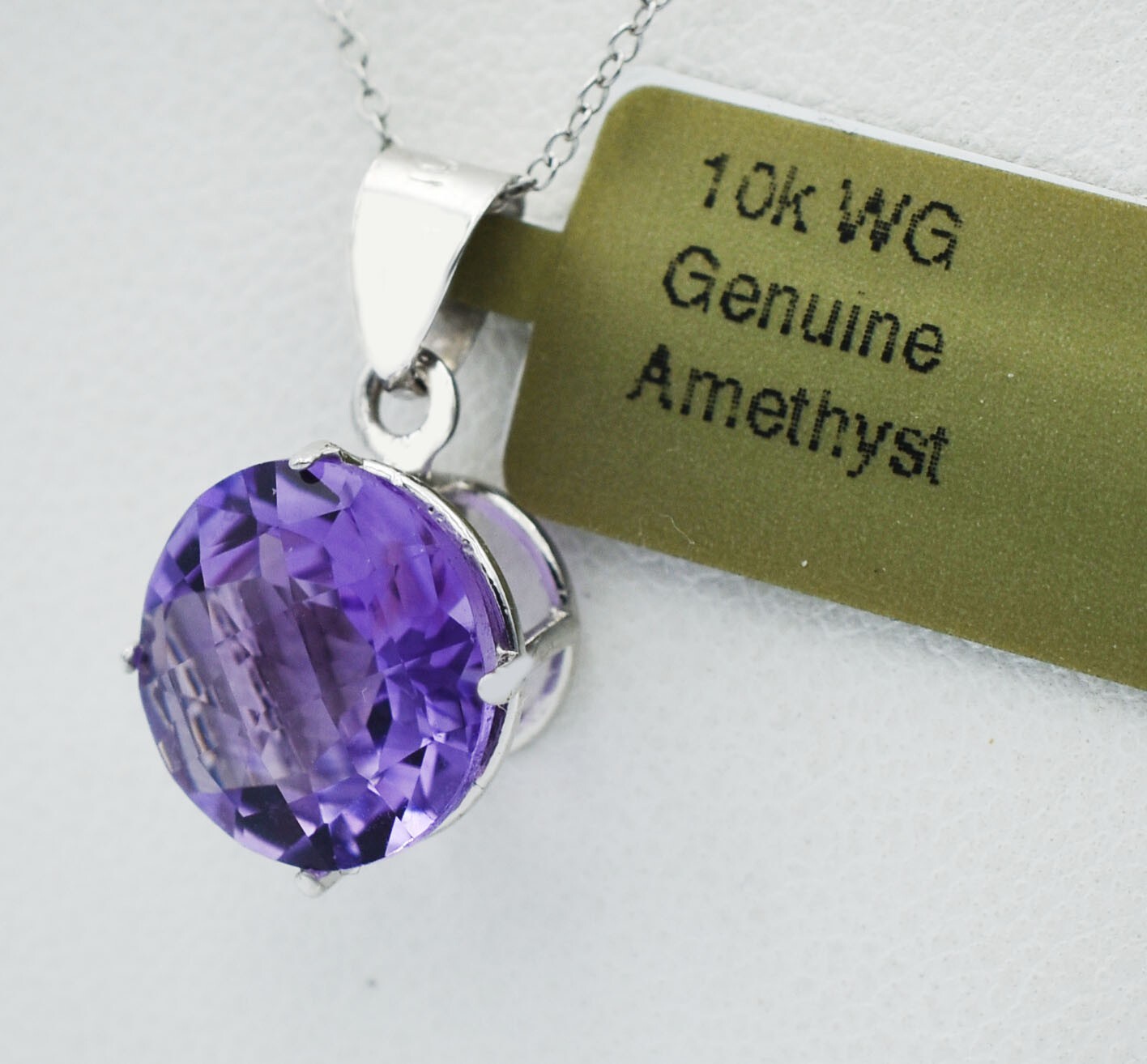 GENUINE 3.34 Cts AMETHYST PENDANT 10K WHITE GOLD – Free Appraisal Service – NWT