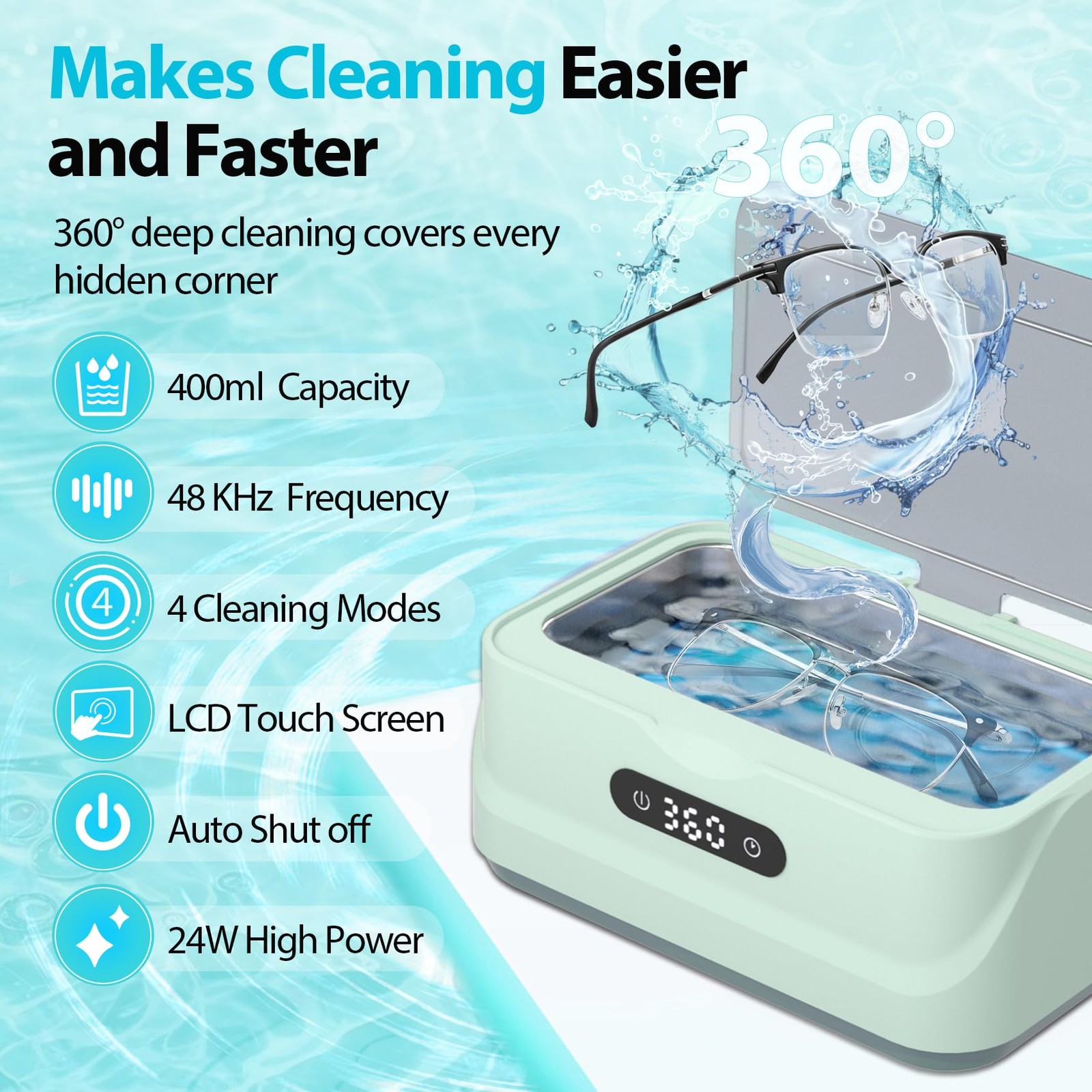 Ultrasonic Jewelry Cleaner, 48Khz Sonic Cleaner for Home Travel
