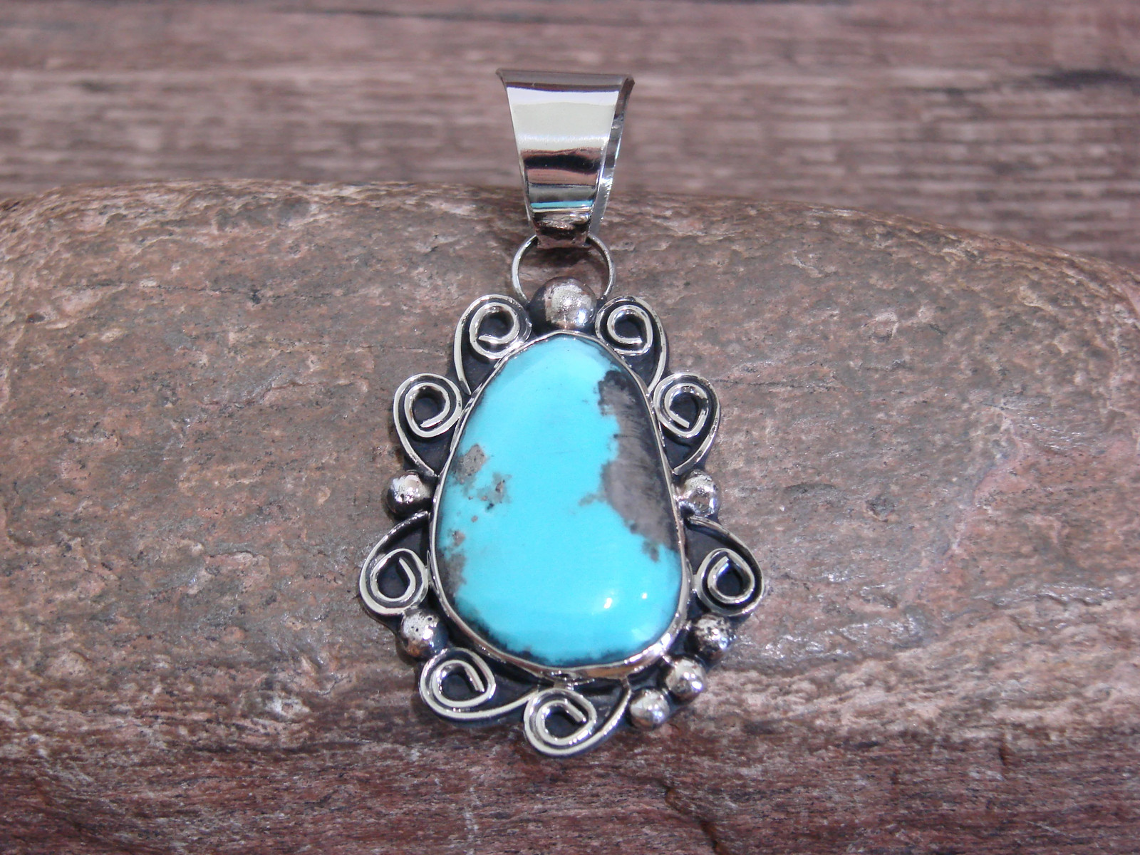 Native American Nickel Silver & Turquoise Pendant – Cleveland