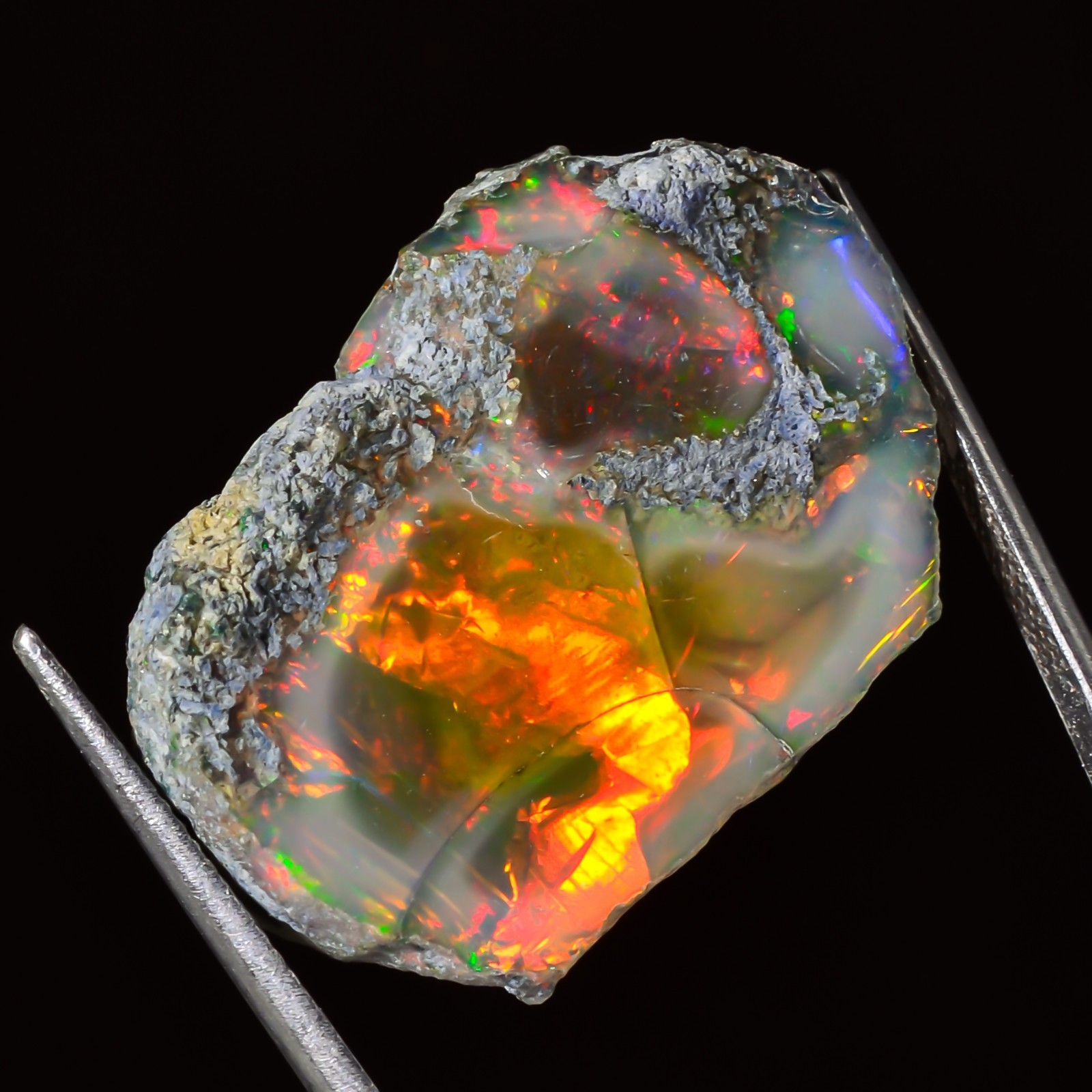 100% Natural 39.80 CT ETHIOPIAN Black OPAL ROUGH , Welo Fire Gemstone 21X30X13mm