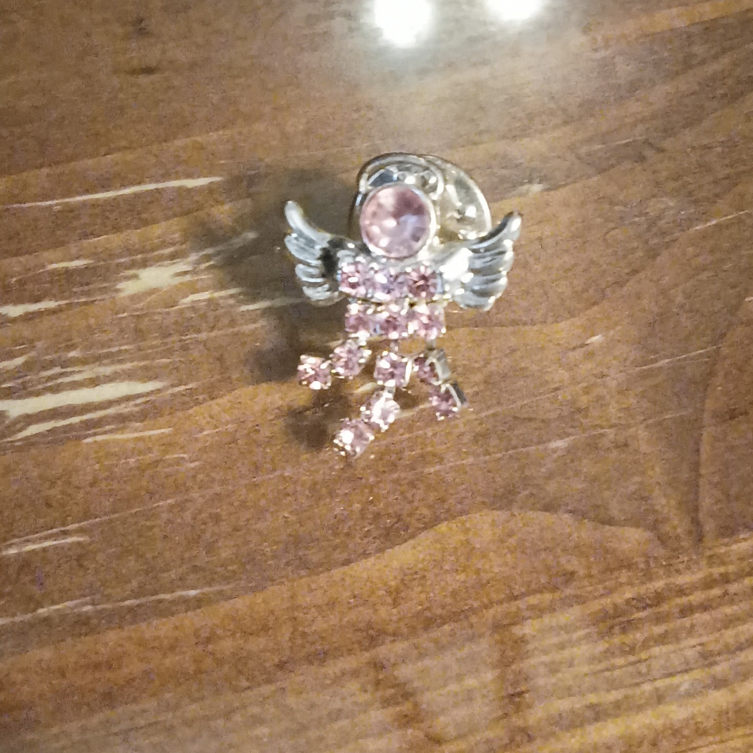 Silver Tone Pink Round Rhinestone Angel Pin Brooch Metal Costume Jewelry