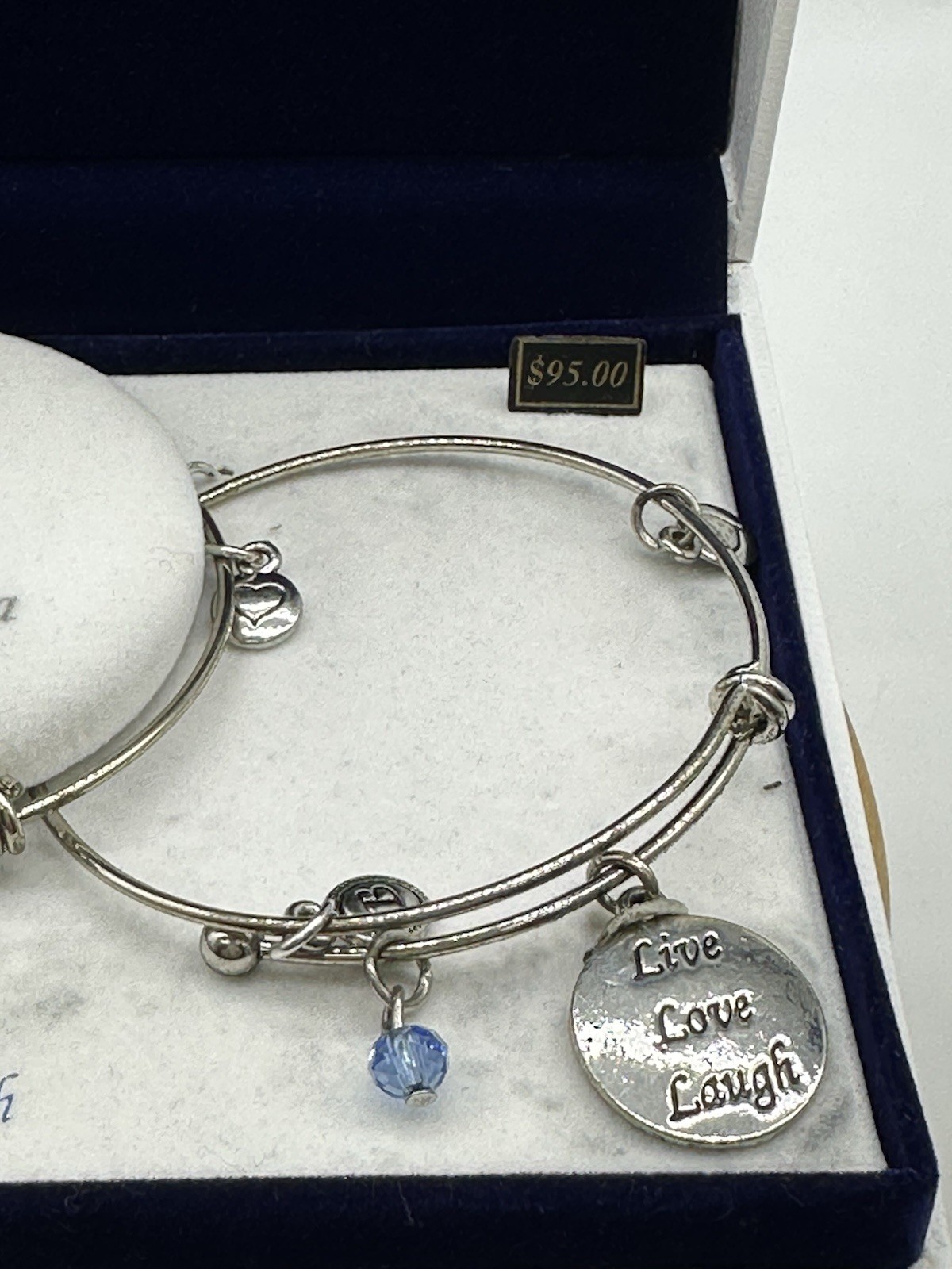 Bella Perlina 3 Piece Bracelet Set Live Laugh Love Silvertone Charms In Box READ