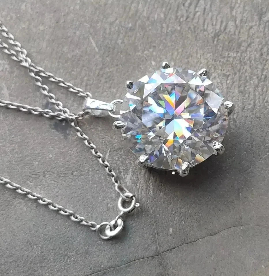 4Ct Round-Cut Moissanite Solitaire Women’s Pendant 14K White Gold Plated