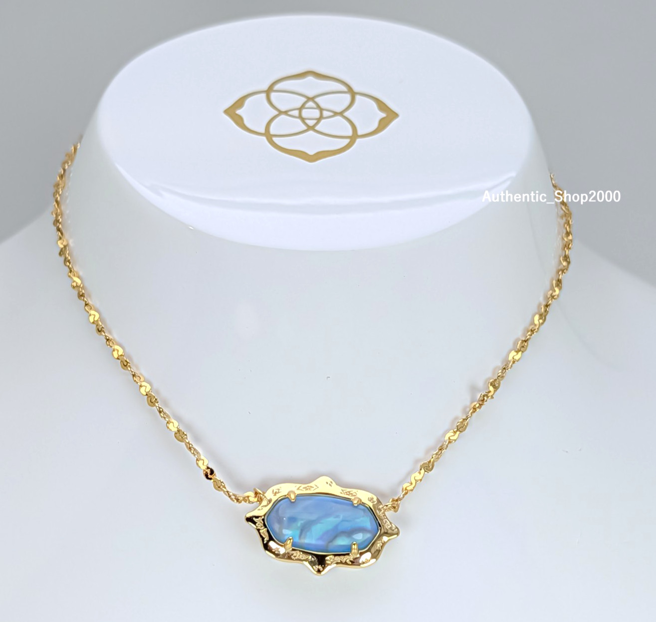 New 100% Authentic KENDRA SCOTT Blue Iridescent Abalone Elisa Scallop Necklace