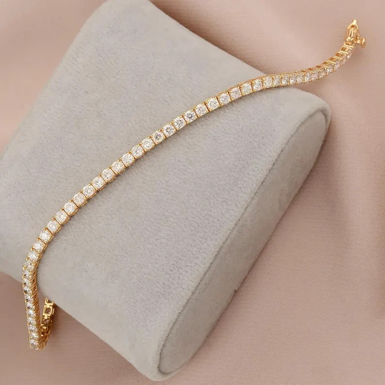 Round Natural Diamond Festival Sale ! Tennis Bracelet For Wife 14k Yellow Gold