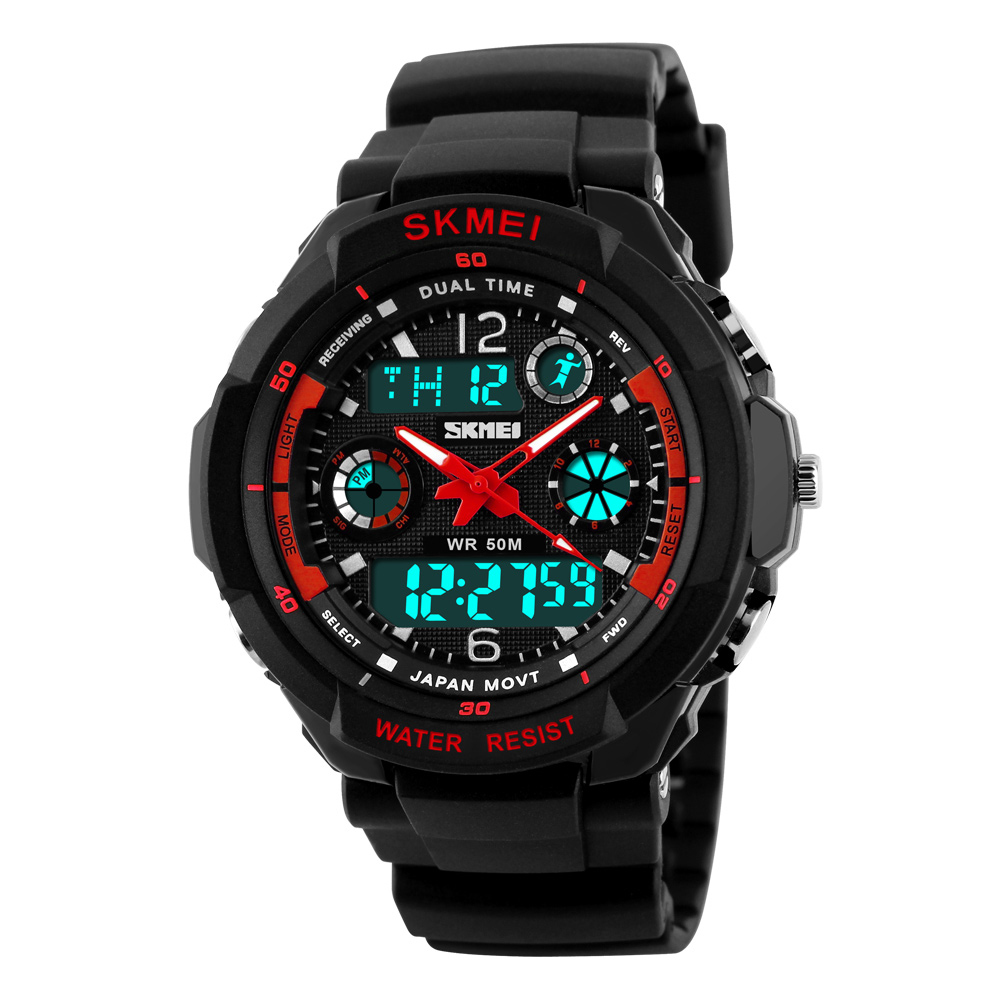 SKMEI Men Adult Teen Digital Analog Waterproof Sport Wristwatch Dual Time New