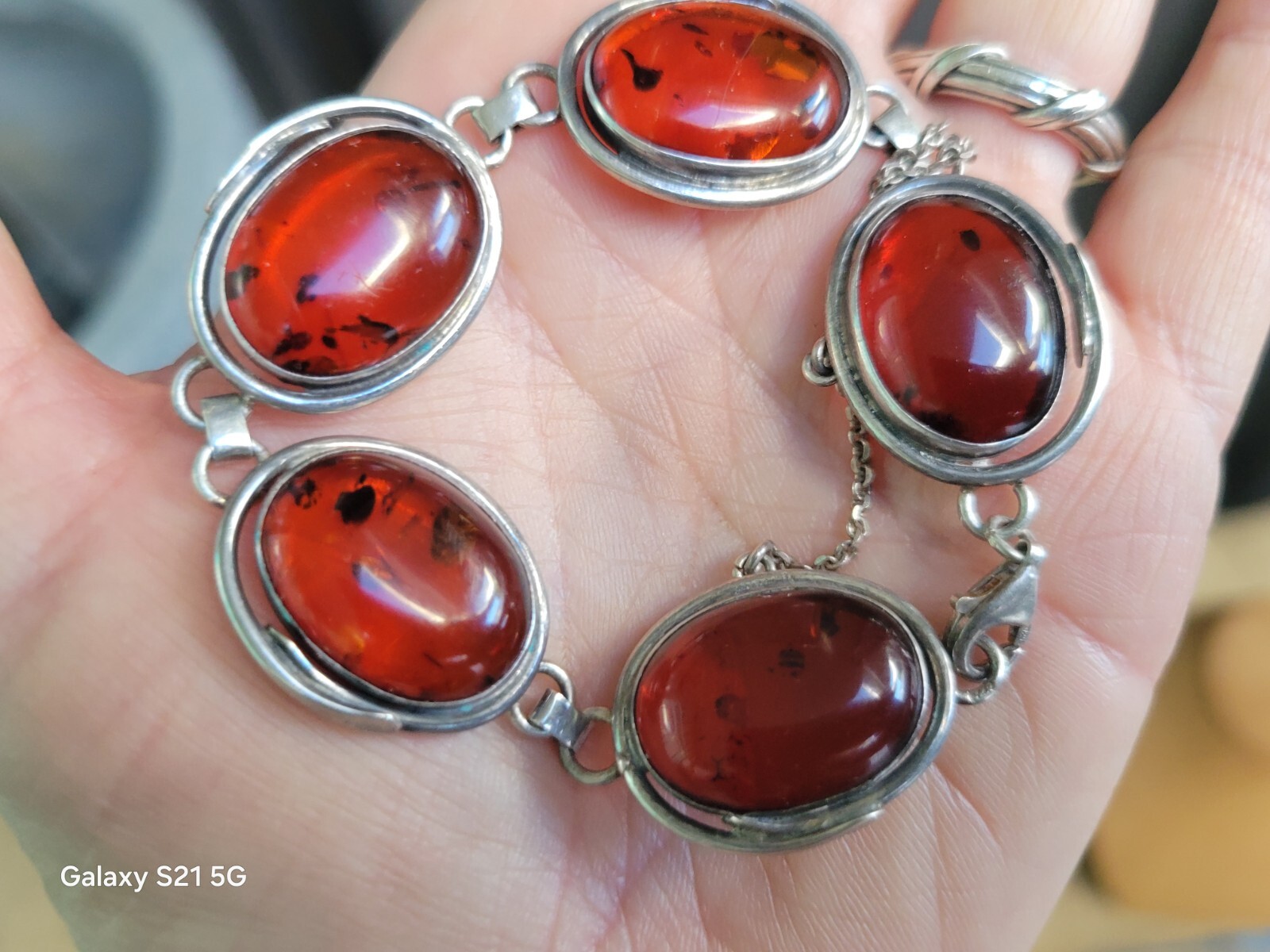 Amber Bracelet 5 Cabochons Sterling Silver Susan Cummings McClures Nsv. TN 90’s