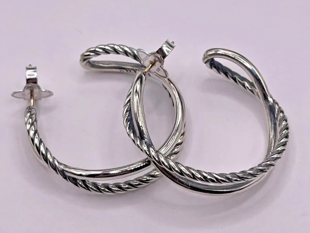 David Yurman Crossover Hoop Earrings in Sterling Silver, 33.7mm