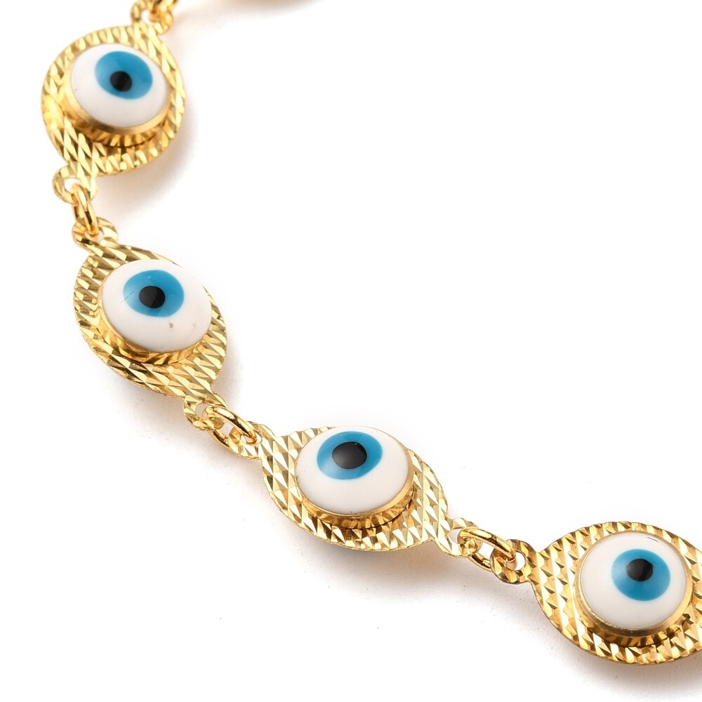 Brass Enamel Evil Eye Link Chains Anklet Bracelet Lobster Clasp Gold 9.6″ Z7
