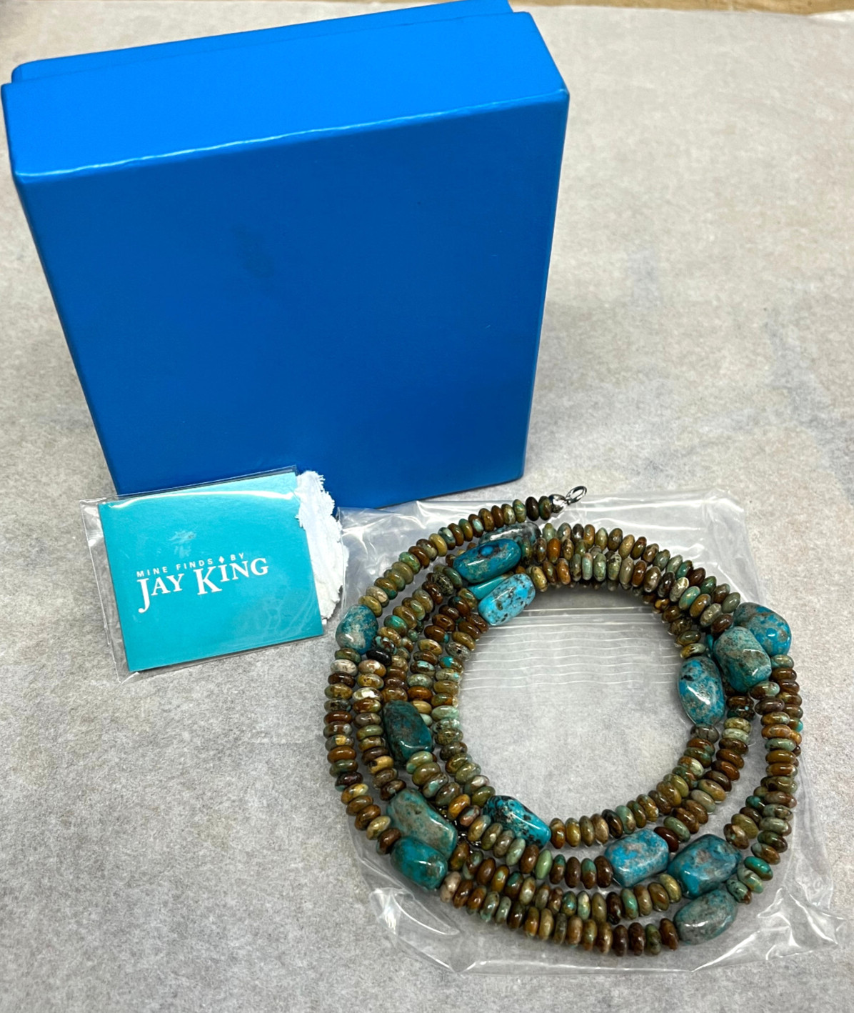 Mine Finds By Jay King Signed Turquoise Sterling Silver Beaded Necklace w/ Box